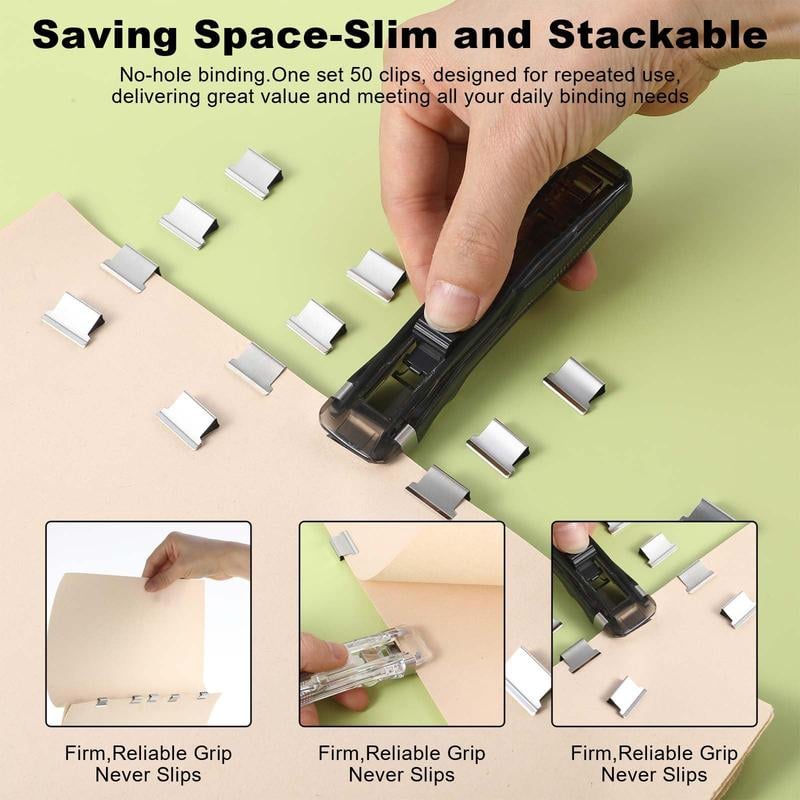 Portable Binder Clip Stapler - ❤️Includes 50 reusable clips